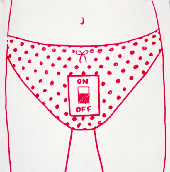 Student: Kate BradyTeacher: Andrew Castrucci Title: Women have an On Off Switch. Silkscreened poster in response to Todd Atkin's "Women have an on off switch that they can use to stop themself from getting pregnant after being raped."